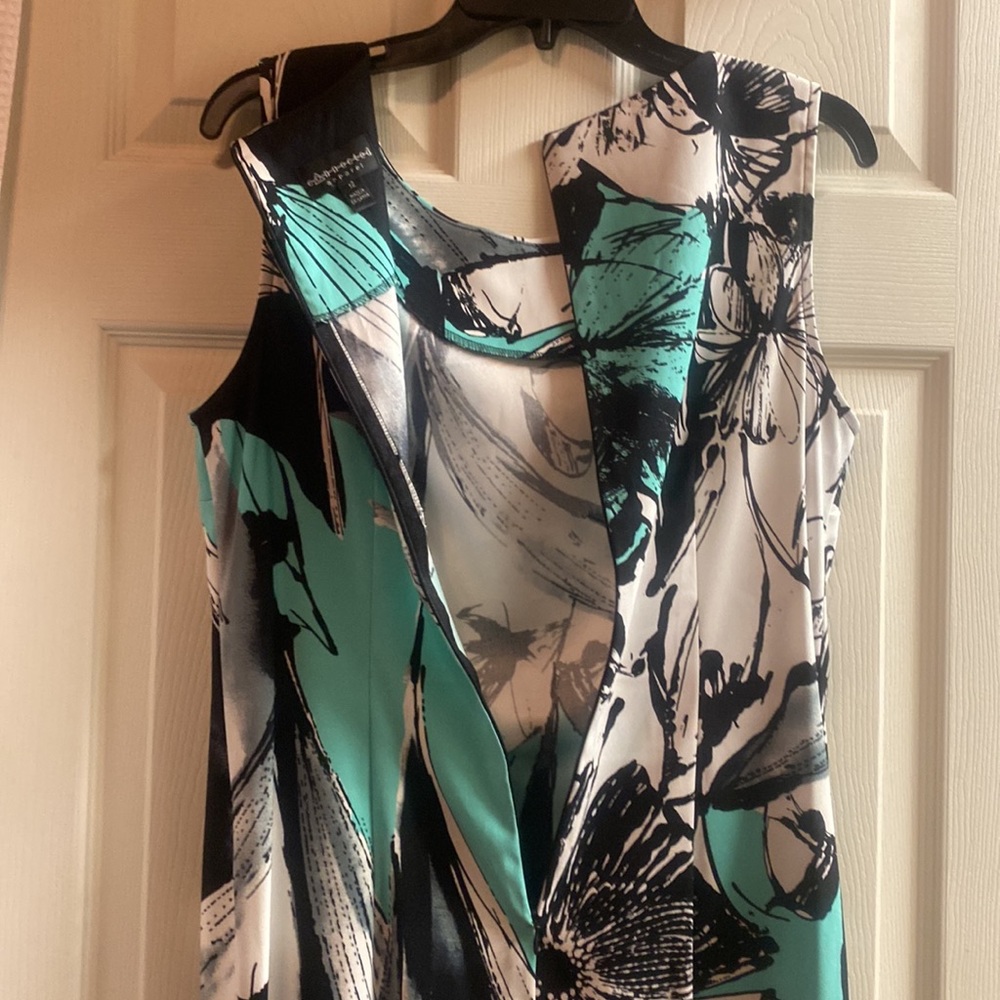 Connected Apparel A-line Black White Teal Floral Knee length, sleeveless Size 12 - Picture 4 of 5